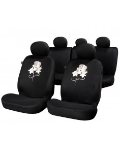 Fundas asiento textiles negras Rose & Skull