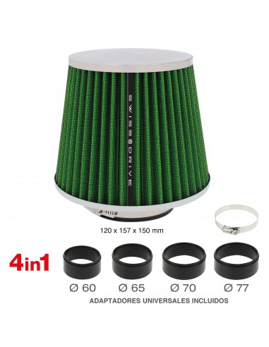 Filtro de Aire Universal para Coche Incluye 4 Adaptadores 60mm 65mm 70mm  77mm Color Verde