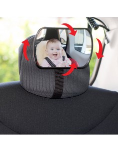 Espejo retrovisor bebé con adaptador reposacabezas y ventosa.