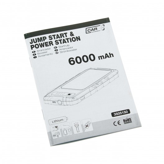 Arrancador portátil jump start y power bank con linterna LED para coche, moto, etc