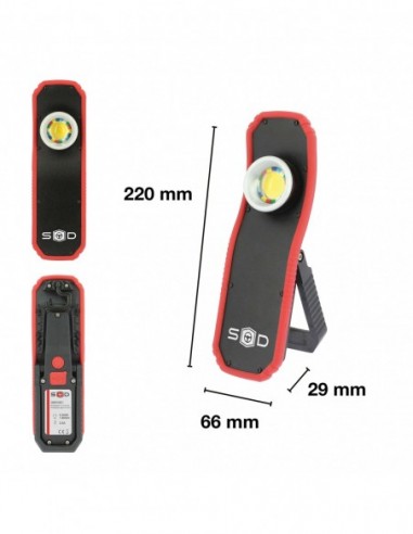 Lampara LED COB Recargable USB Protección para Polvo 1800 Lumen 2 Intensidades con Base Magnética Rotativa de 180º y Gancho